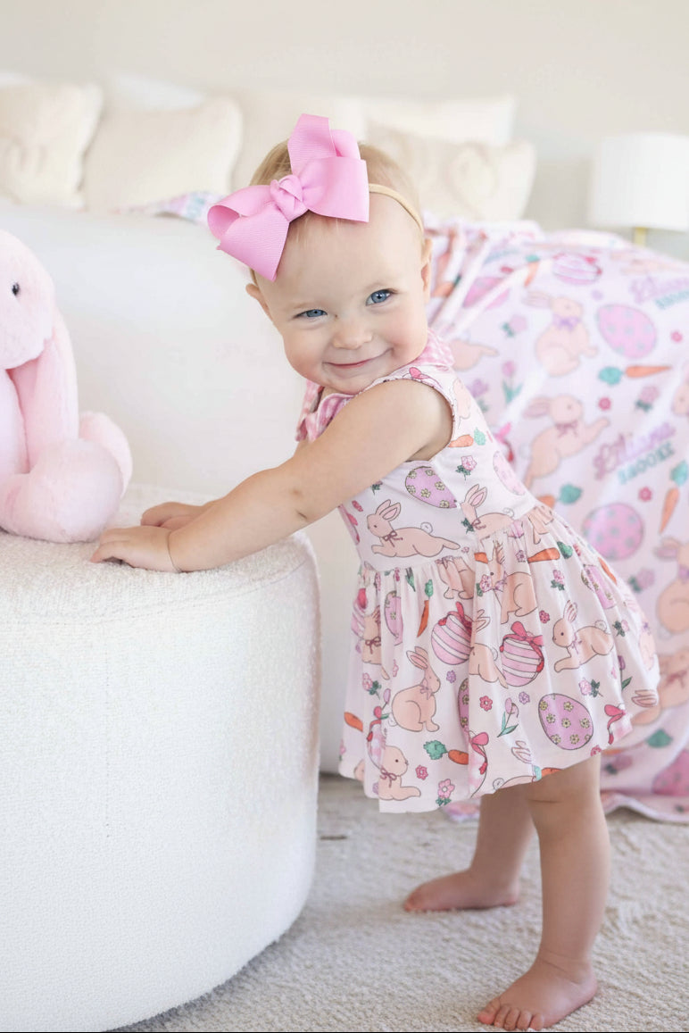 pink bunny, easter egg and carrot peter pan collar skirt bodysuit for girls 