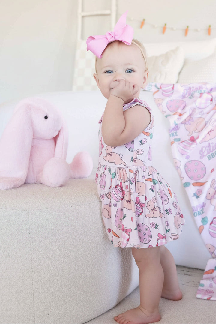 pink gingham peter pan collar easter romper for girls 