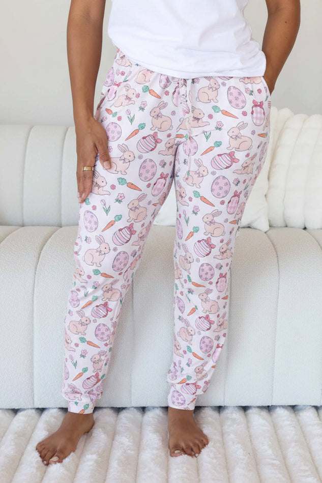 pink easter jogger pants for adults for family matching pajamas 