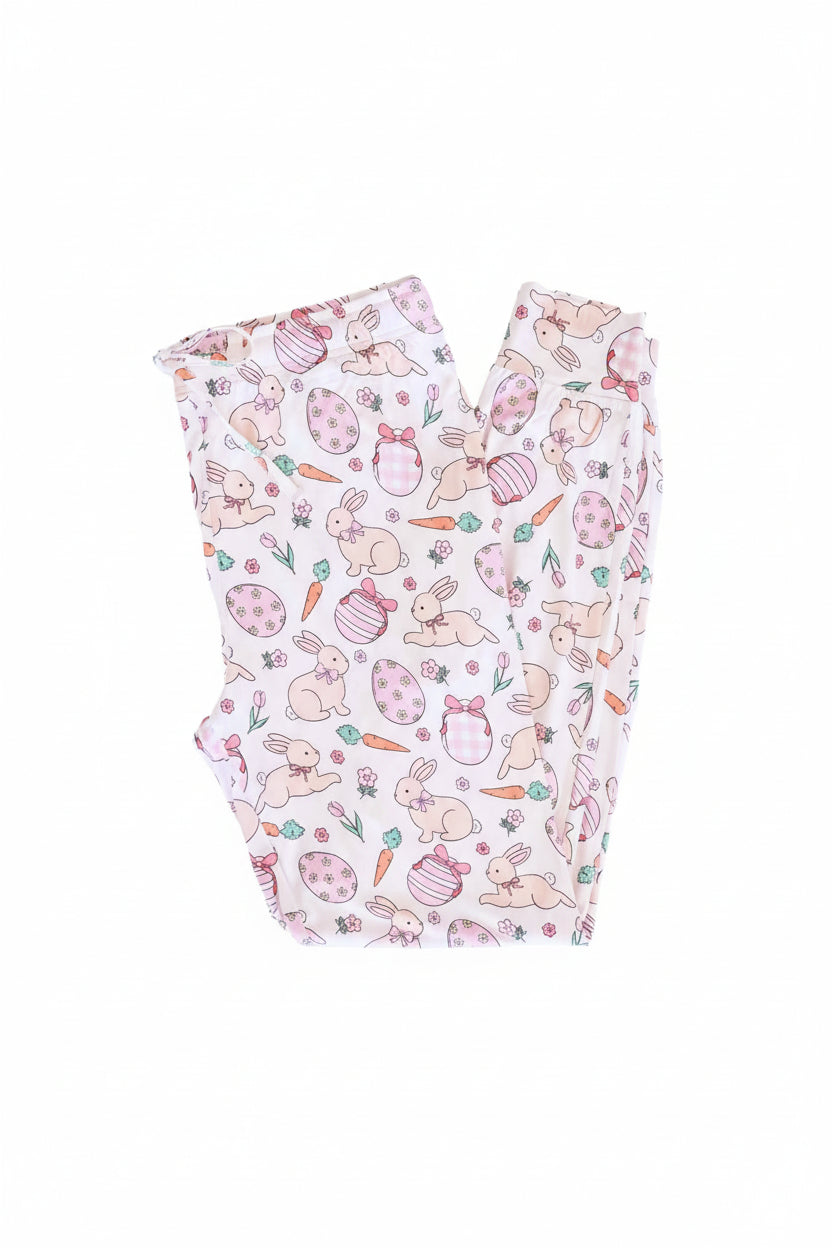 pink hoppy spring easter jogger pajama pants adults 