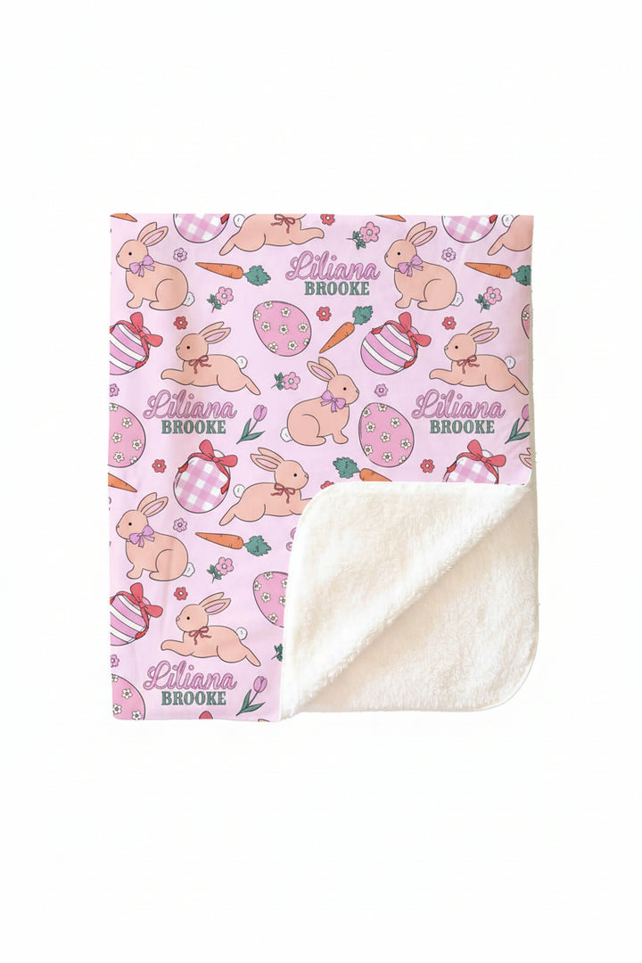 hoppy spring pink personalized sherpa blanket for girls 