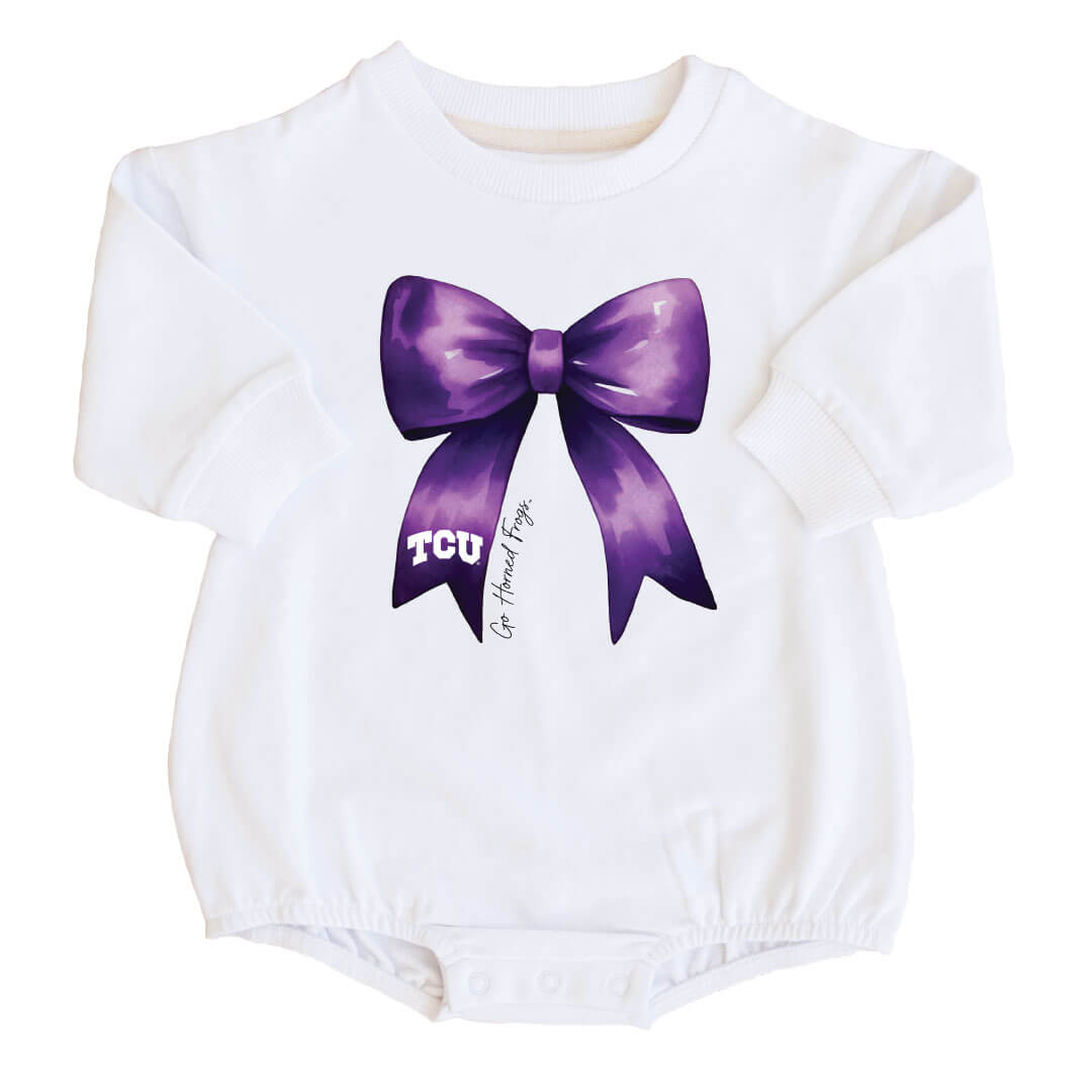 Texas Christian University | Footballs & Bows Graphic Sweatshirt Bubble Romper