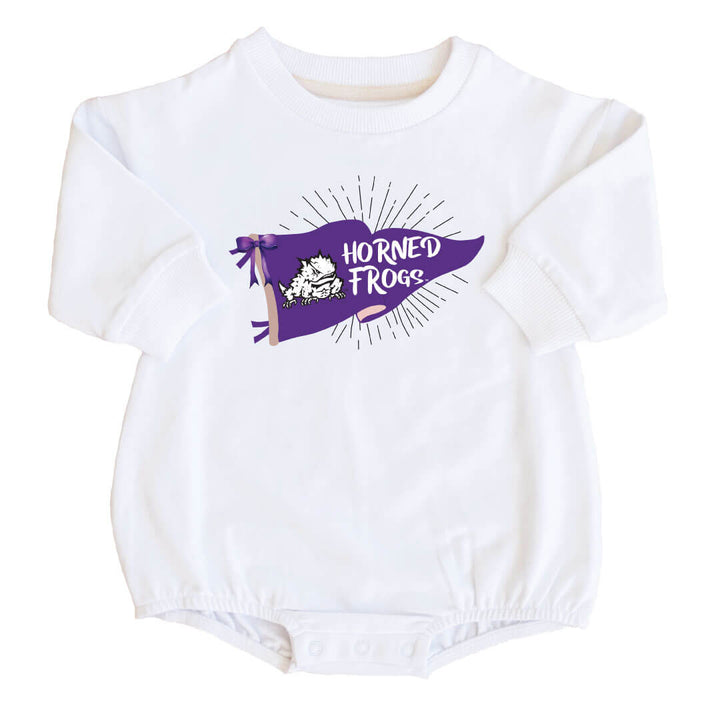 Texas Christian University | Footballs & Bows Graphic Sweatshirt Bubble Romper