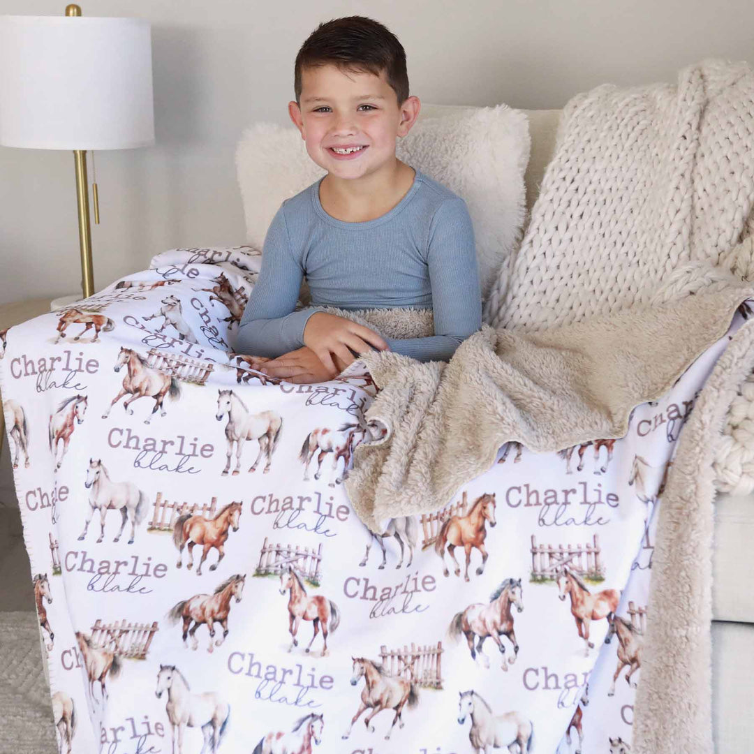 horse personalized fuzzy blanket for kids 