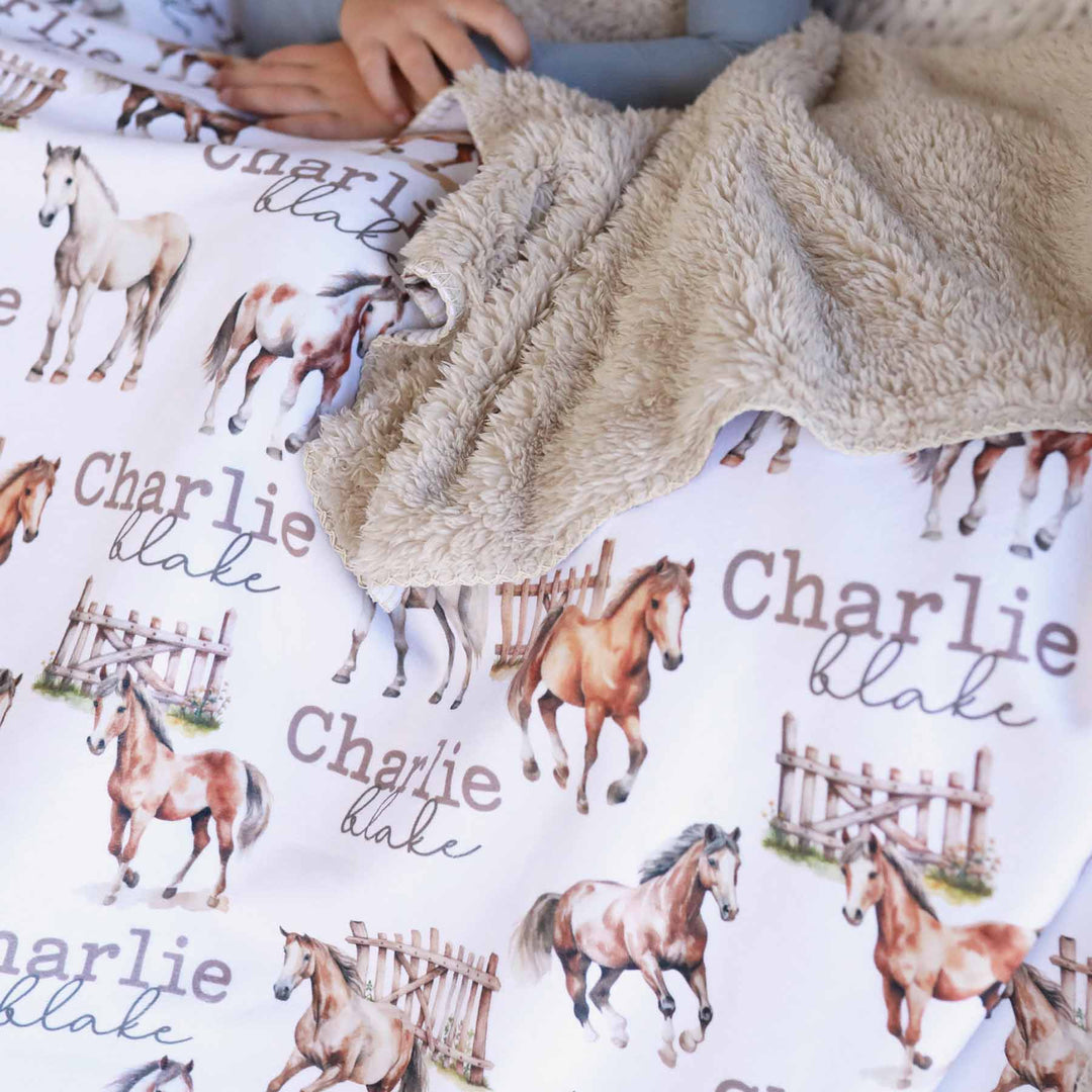 horse personalized name blanket with fur horse print 