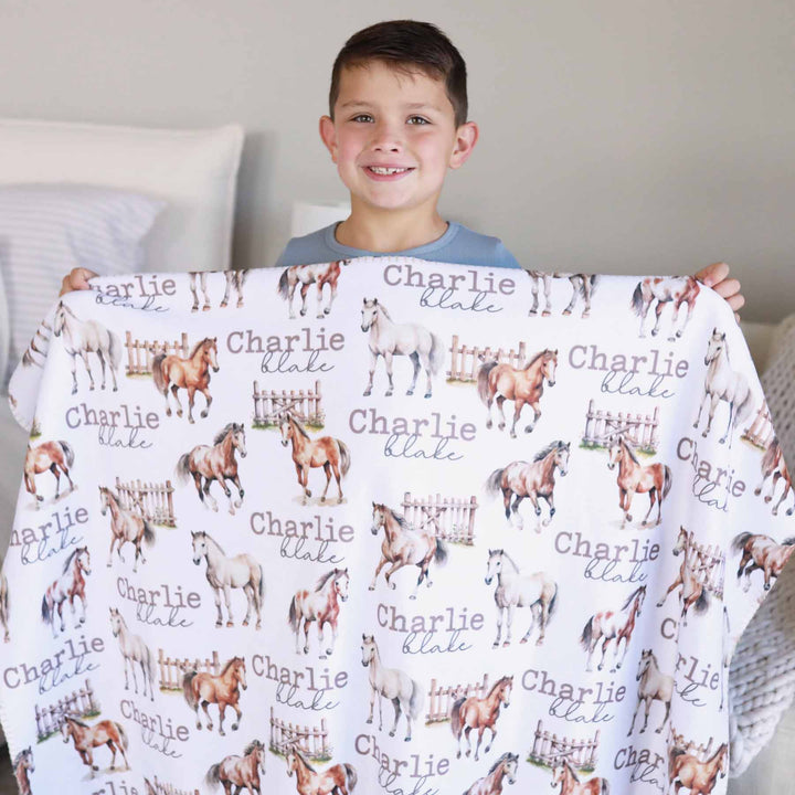 horse print personalized fuzzy blanket