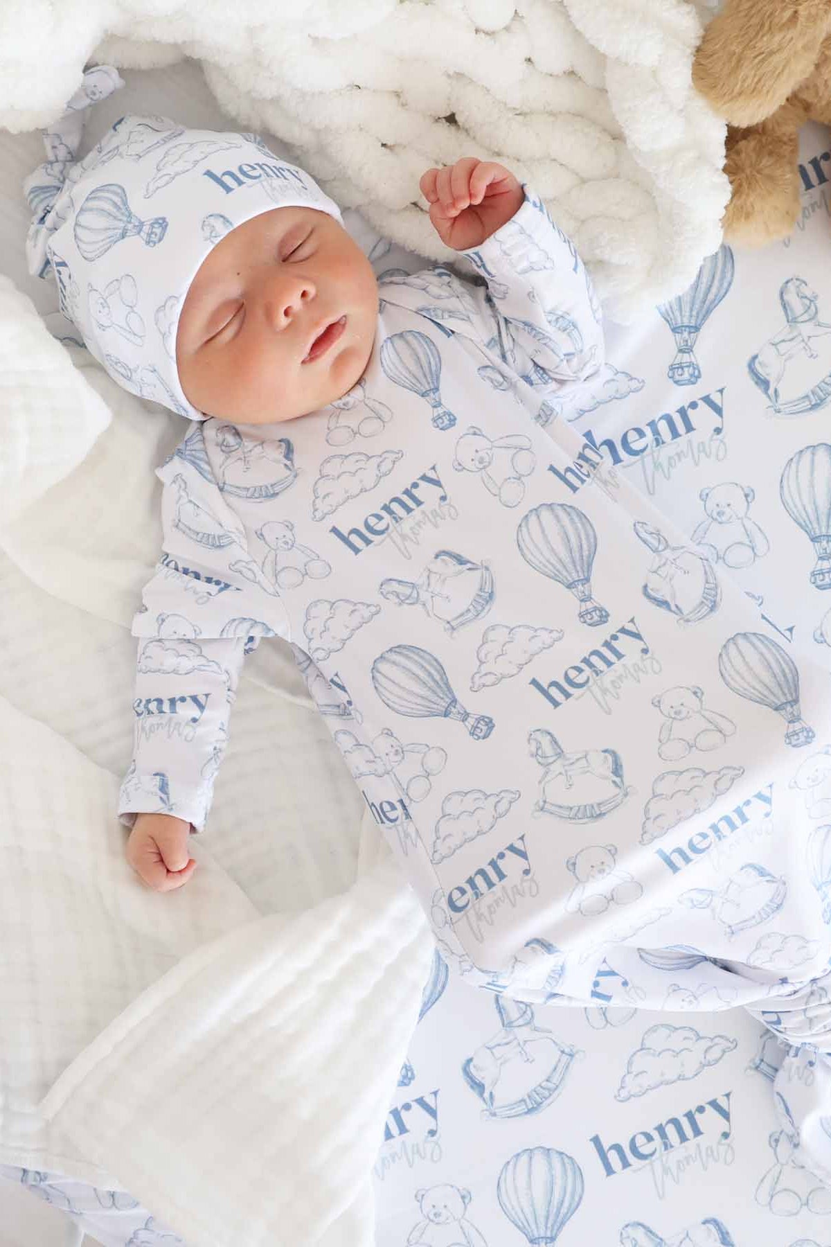 hot air balloon and name personalized knot gown for boys 