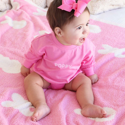 hot pink personalized bubble romper for easter 