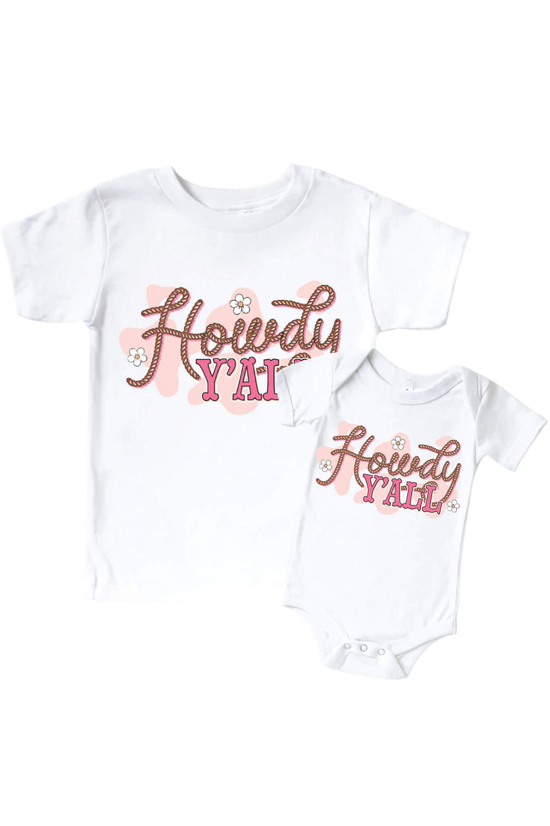 howdy y'all pink graphic tee and bodysuit for kids and babies 