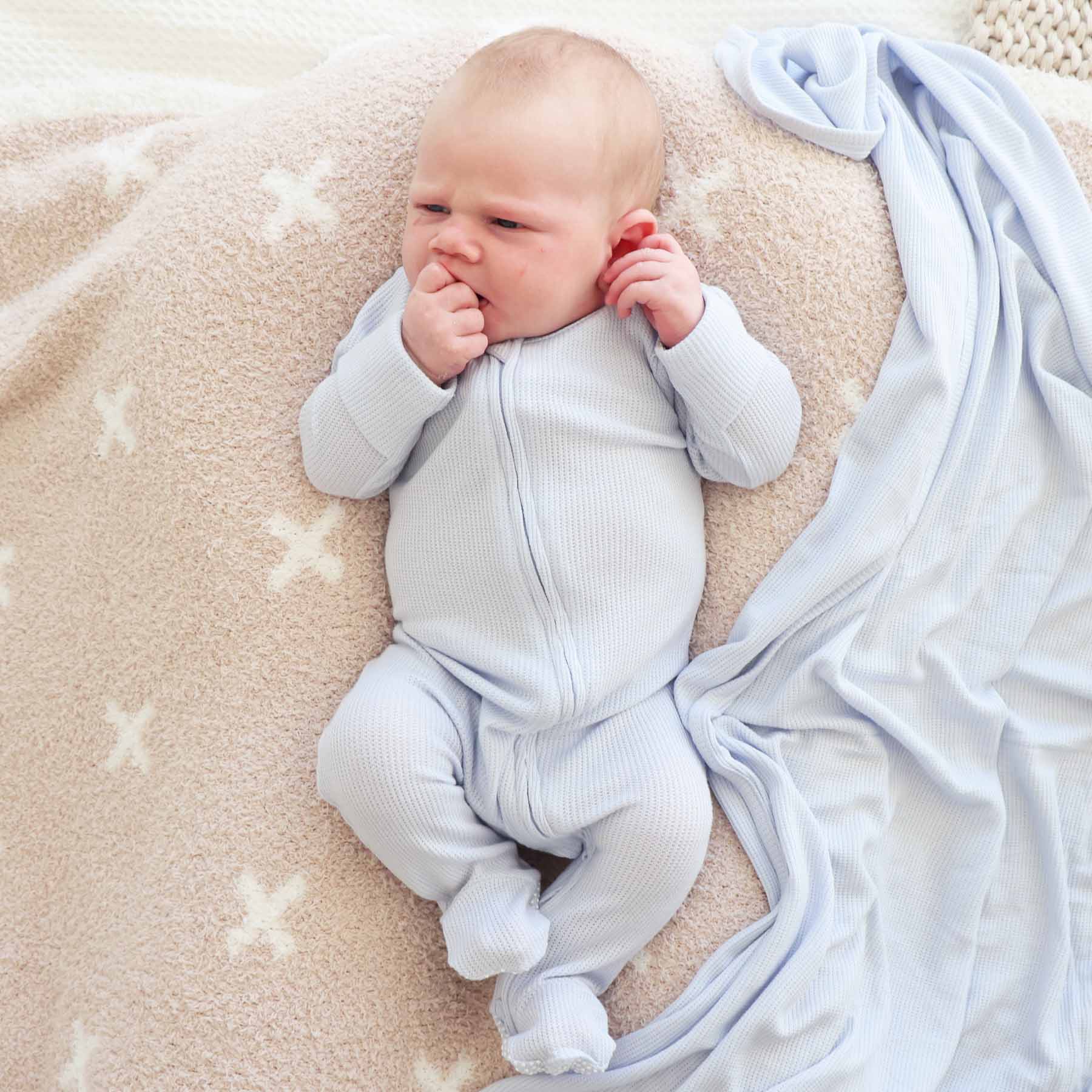 Ice Blue Bamboo Waffle One-Piece Footie | Caden Lane