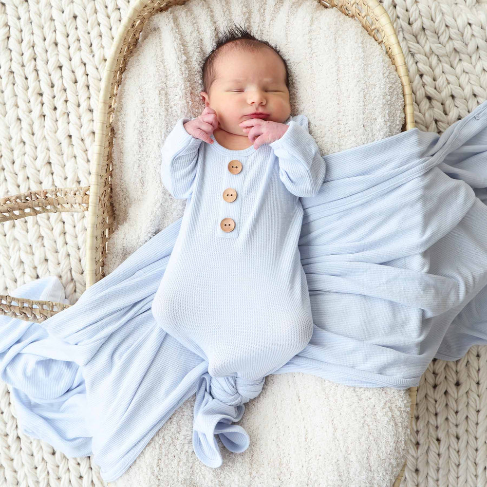 ice blue waffle bamboo newborn baby knot gown