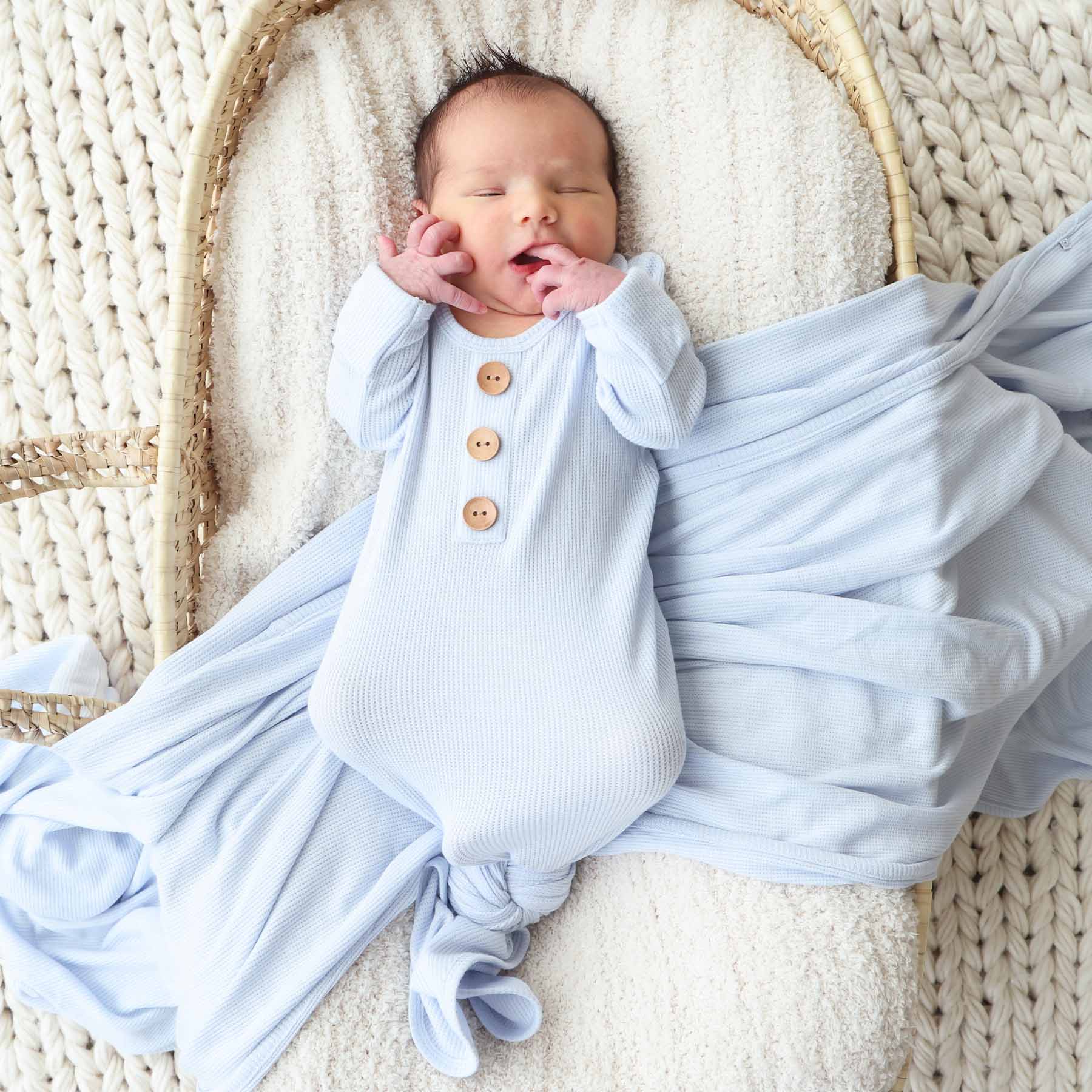 ice blue bamboo waffle knot gown for boys 