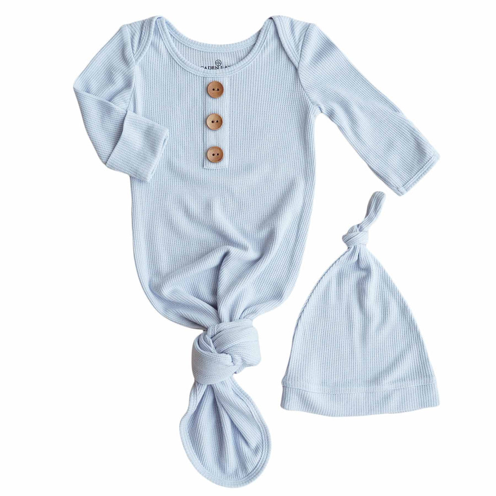 light blue waffle knot gown for babies 
