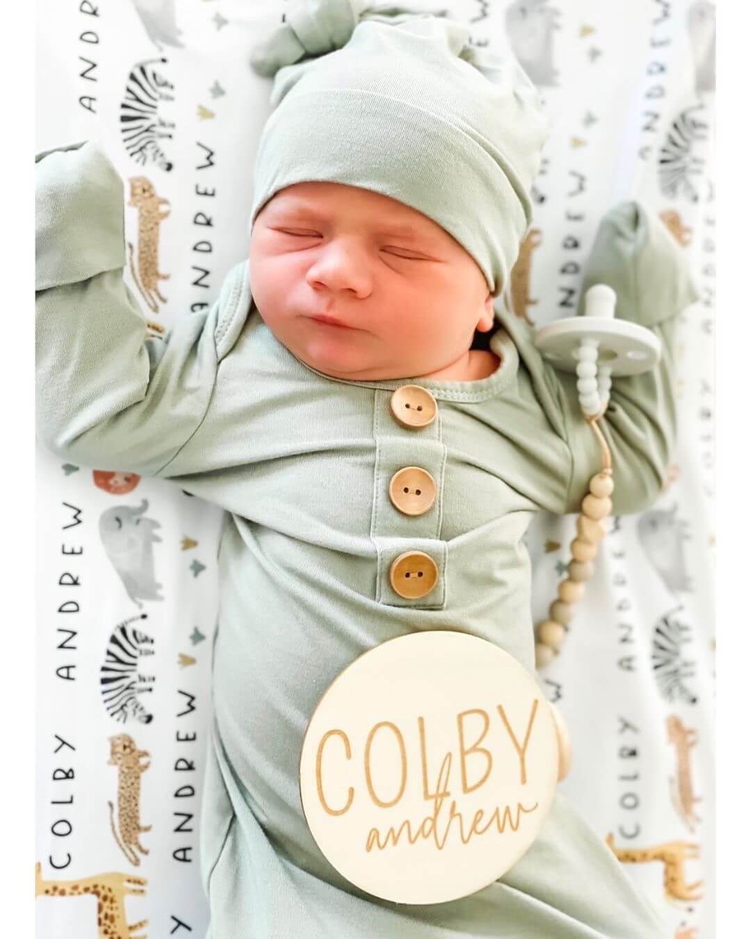 Solid Moss Bamboo Baby Knot Gown & Hat