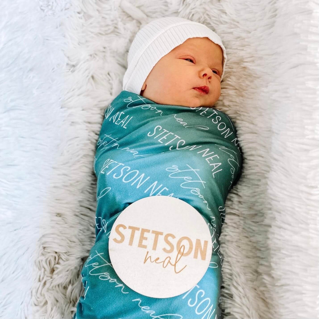 Personalized Jade Name Swaddle Blanket Block & Script