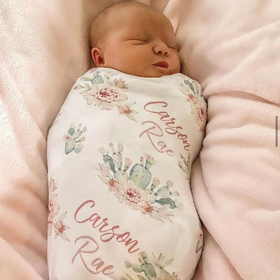 cactus flower personalized swaddle blanket