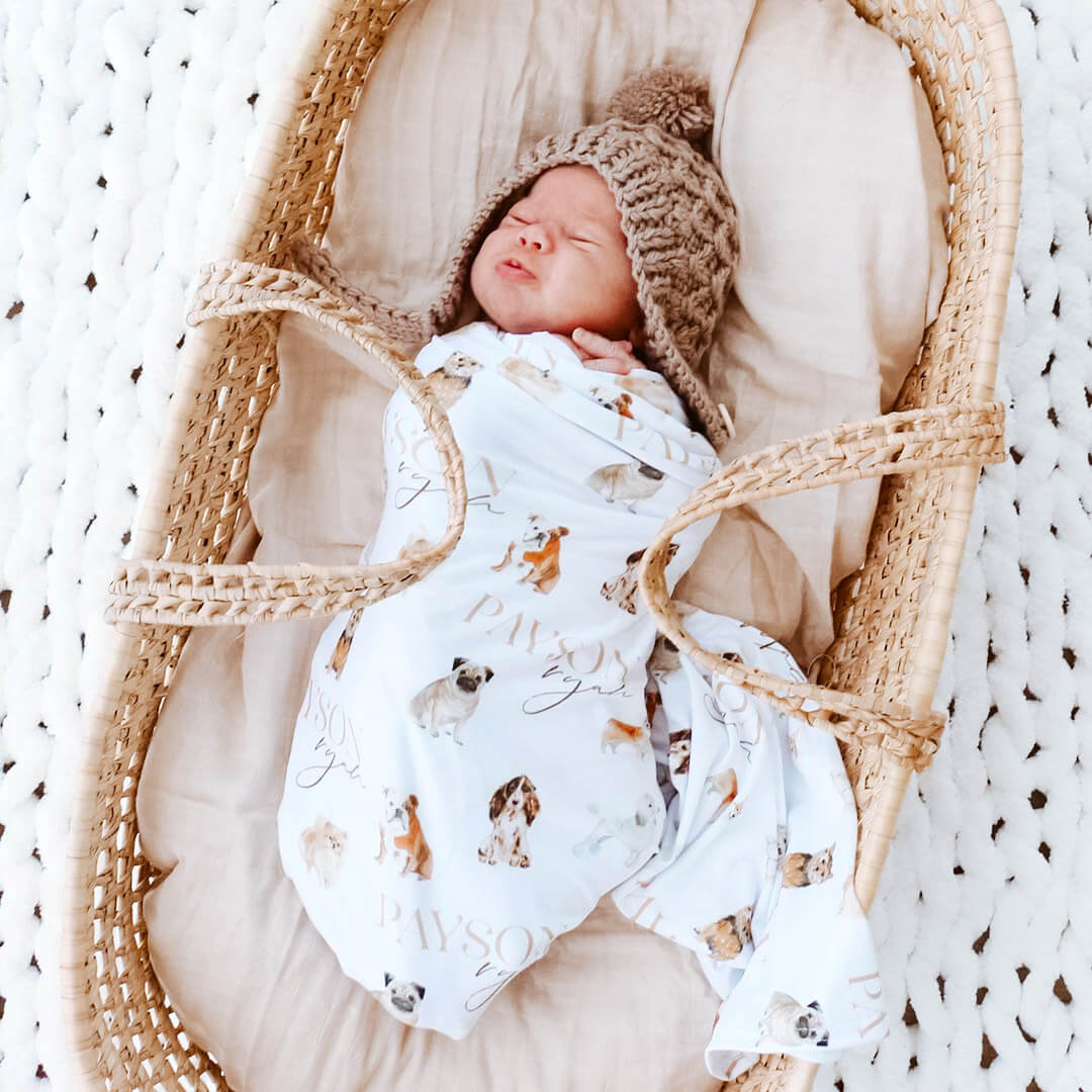 personalized swaddle for babies with puppy 