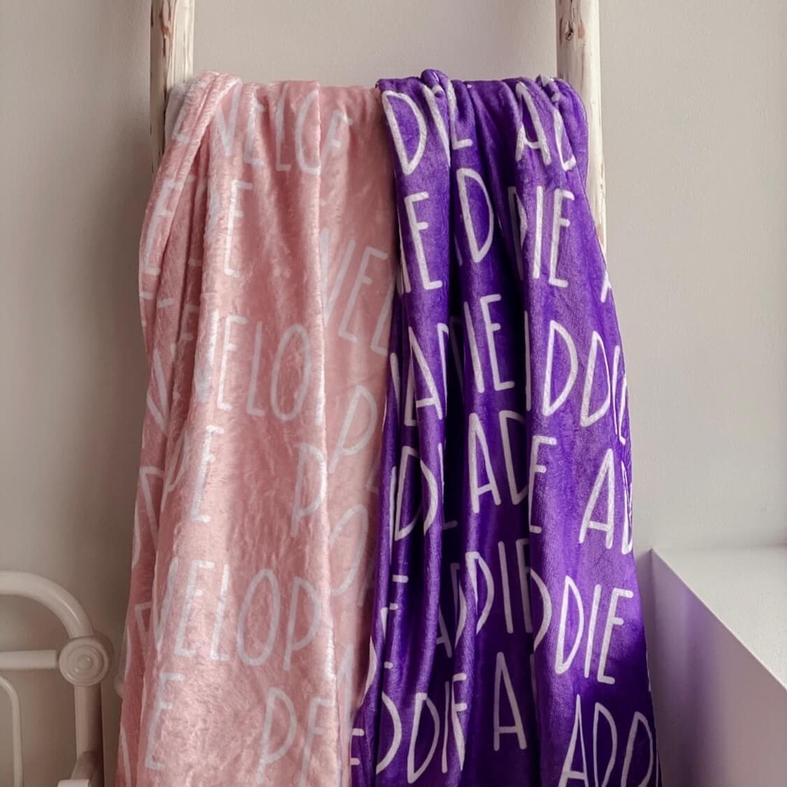 pink and purple color name blankets 