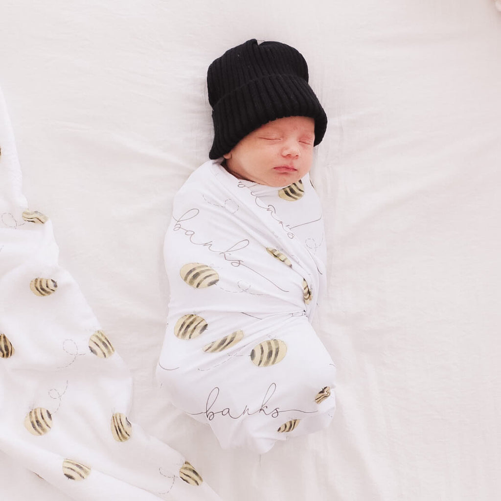 Honey's Bees Personalized Baby Name Swaddle Blanket