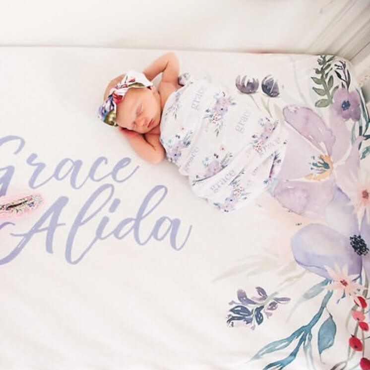 Rowans Dusty Bouquet Personalized Crib Sheet
