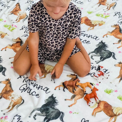 personalized name blanket with horses for kids