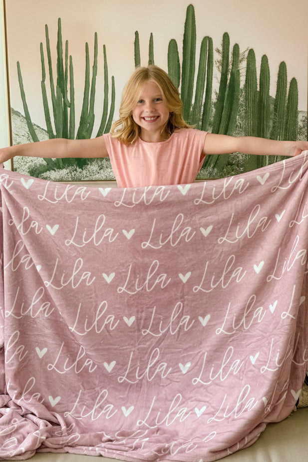 Custom Solid w Hearts Personalized Blanket
