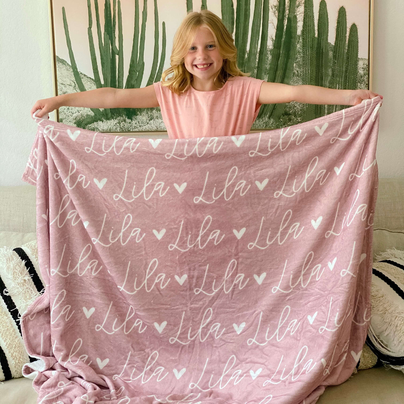 personalized color blanket with hearts 