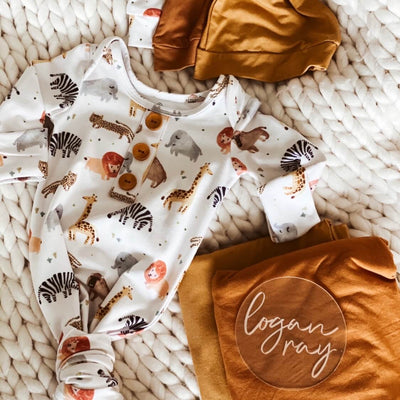 safari party newborn knot gown and hat set