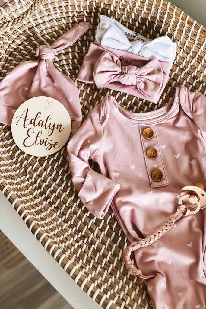 Tiny Hearts Knot Gown & Hat Set