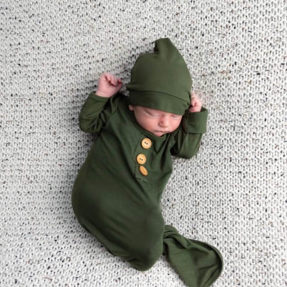 olive newborn knot gown