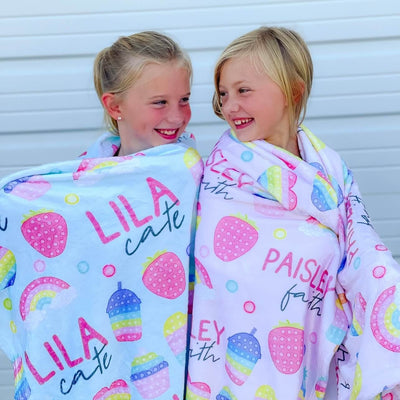 cate's cutie pop personalized blankets rainbows 