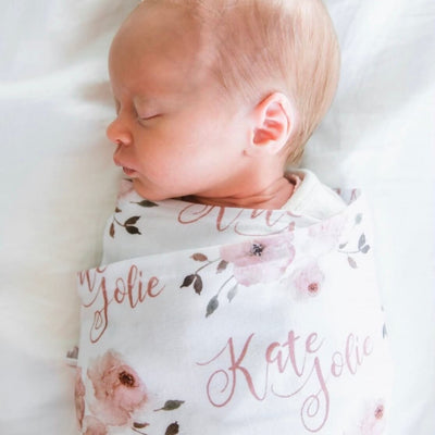 personalized newborn swaddle blanket millie's dusty rose garden 