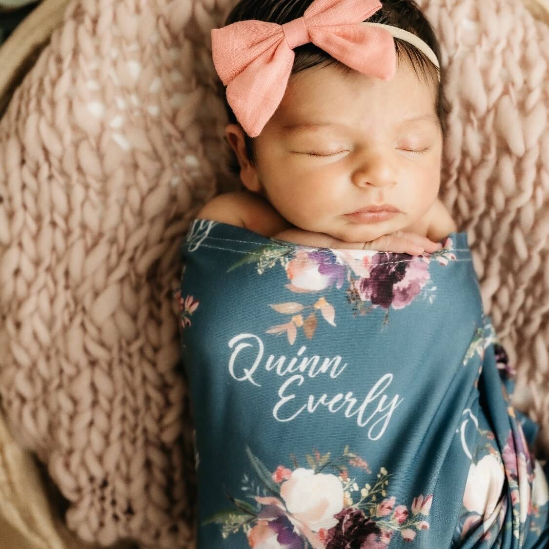 dusty blue floral personalized swaddle 