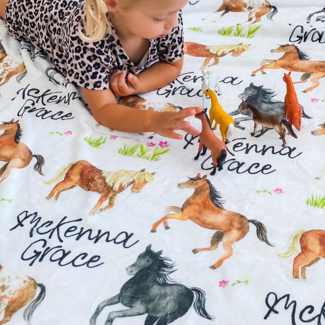 personalized horse toddler blanket