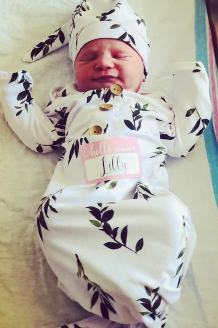 Olive Leaf Newborn Knotted Gown & Hat Set | Caden Lane