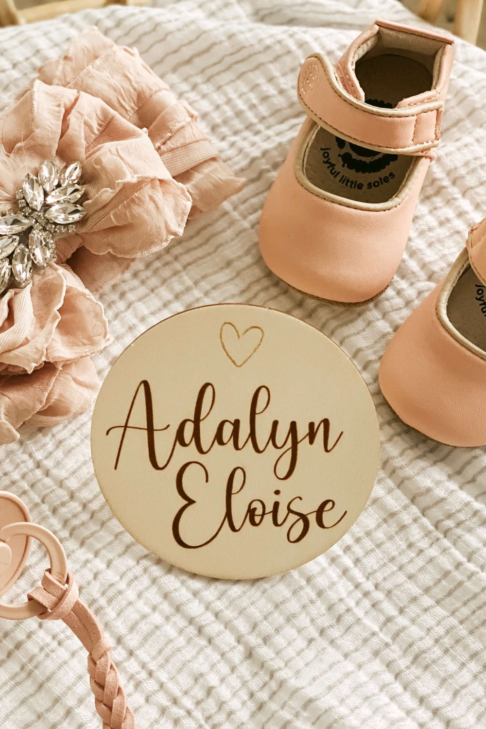personalized baby name wood announcement tiny heart 