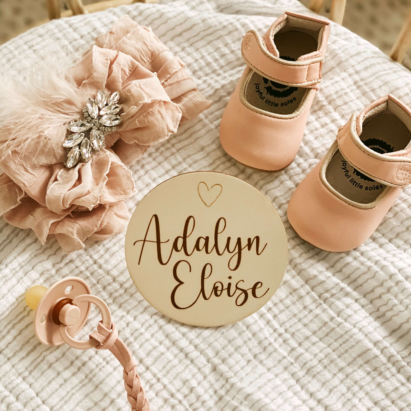 personalized baby name wood announcement tiny heart 