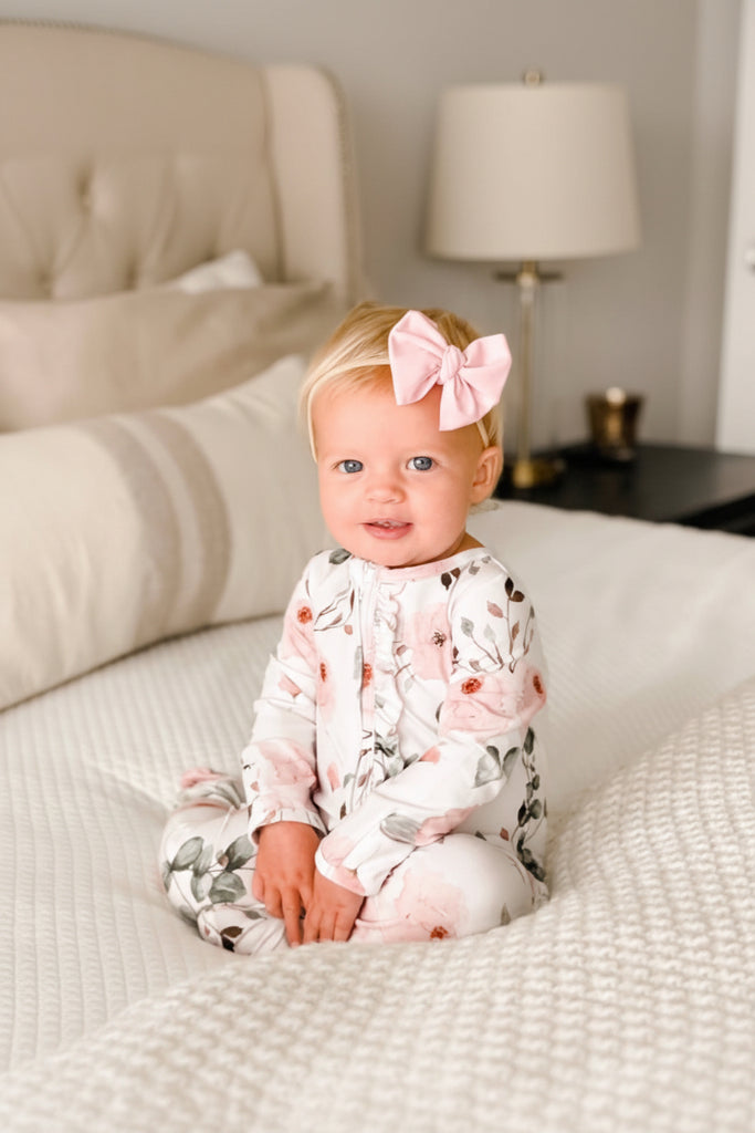 Millies Dusty Floral Ruffle Zipper Footie