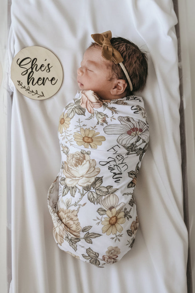Peytons Vintage Floral Personalized Name Swaddle Blanket