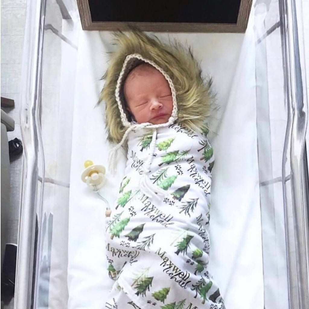 Woodland Trees Personalized Name Swaddle Blanket