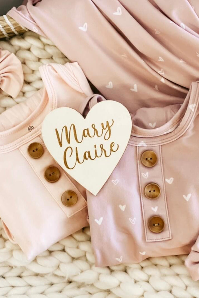Personalized Name Wood Announcement Heart Script