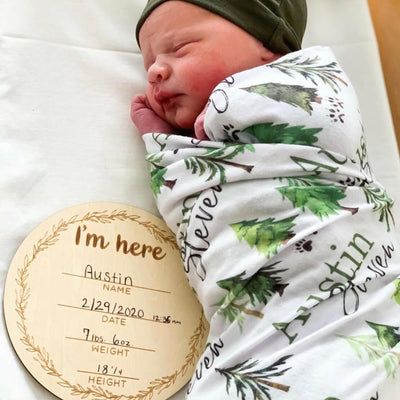 personalized baby name swaddle forest trees
