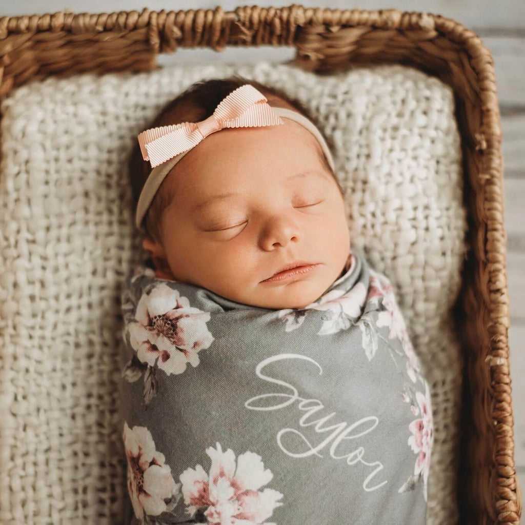Saylors Sage & Blush Floral Personalized Name Swaddle