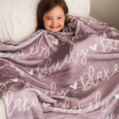 purple personalized color blanket hearts