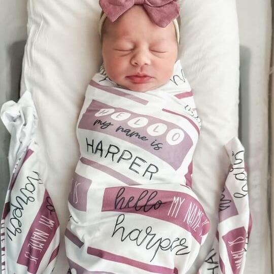 Hello My Name Is Personalized Swaddle Blanket PINKS