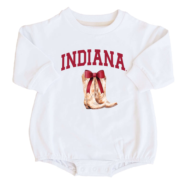 Indiana University | Footballs & Bows Graphic Sweatshirt Bubble Romper