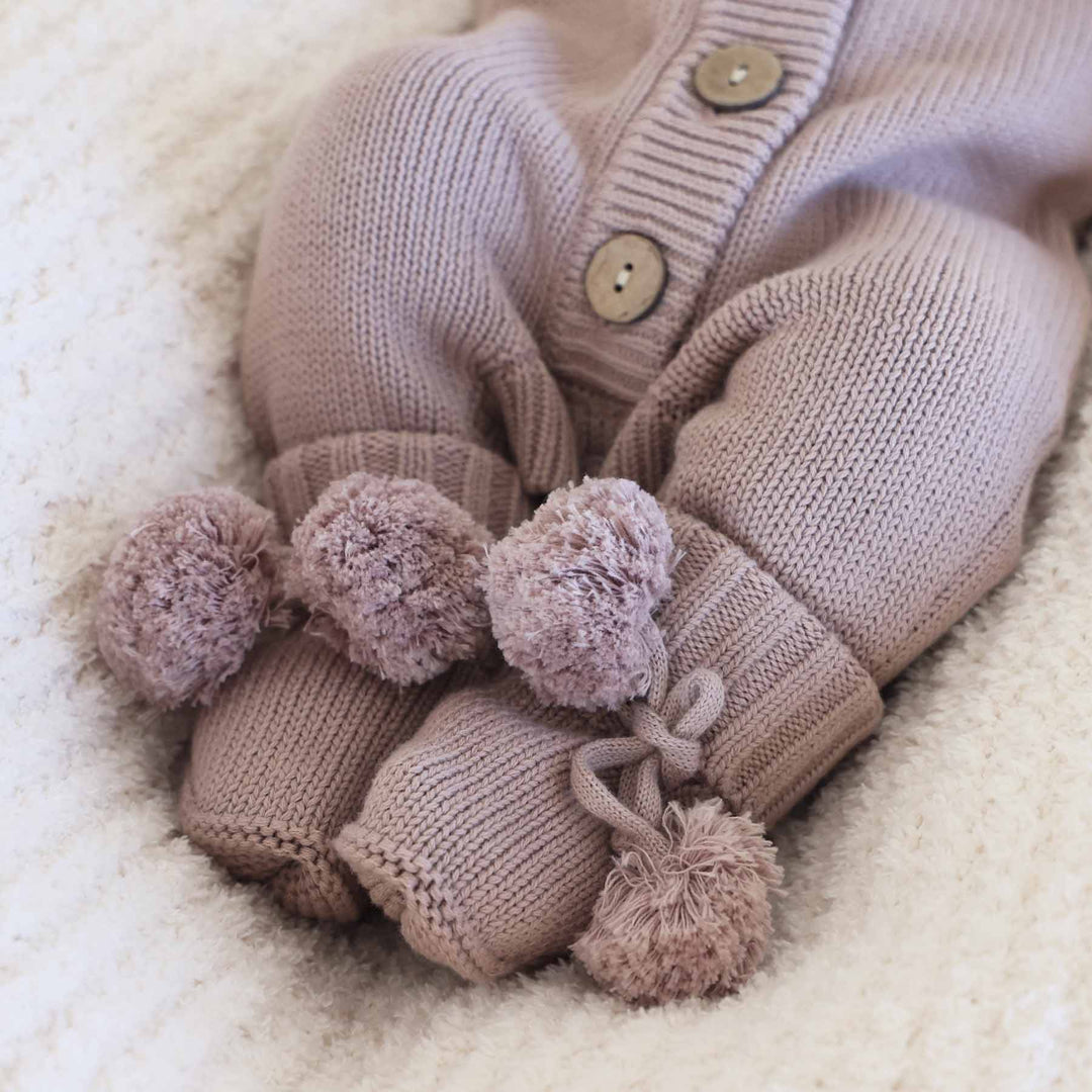 purple sweater baby booties