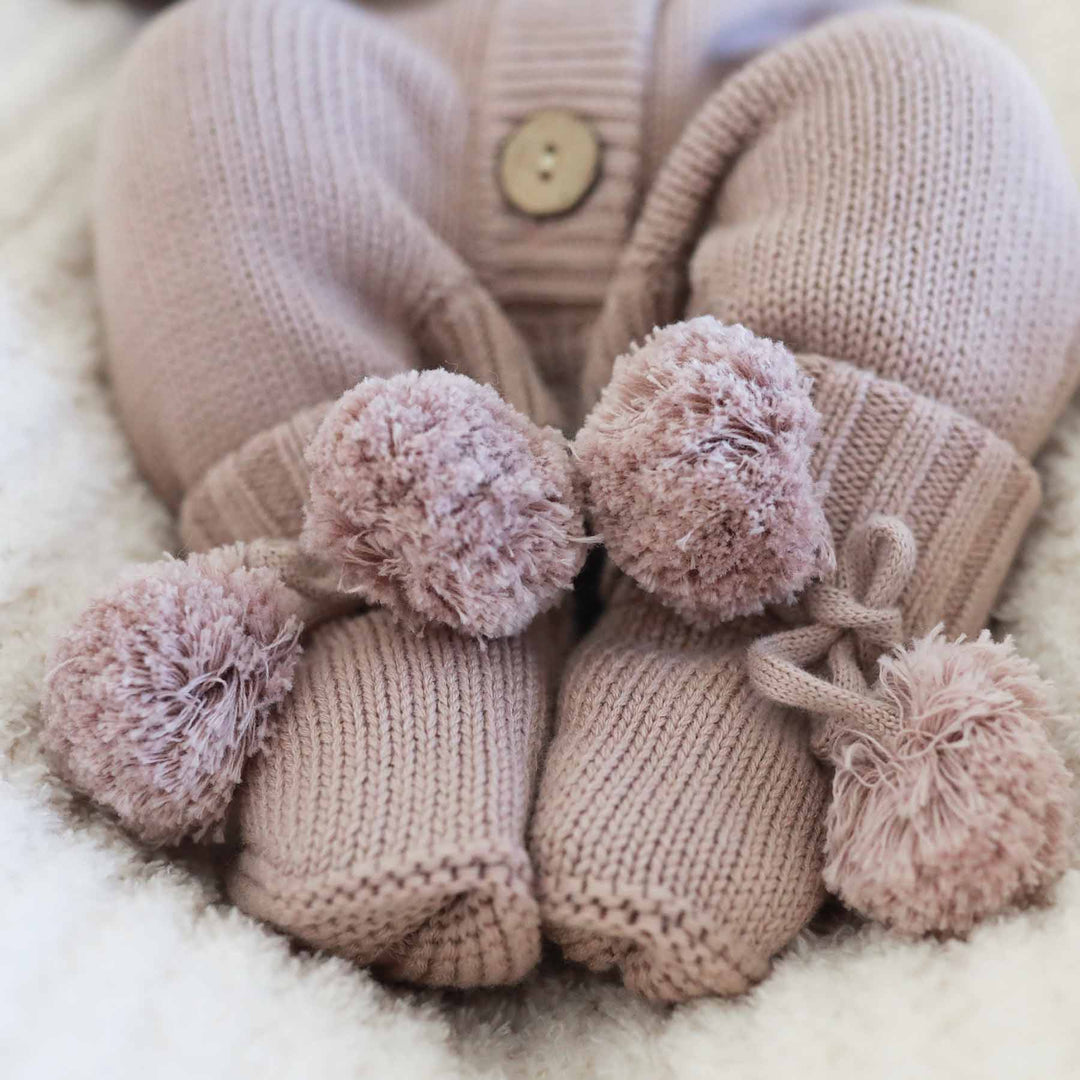 purple knit sweater baby booties