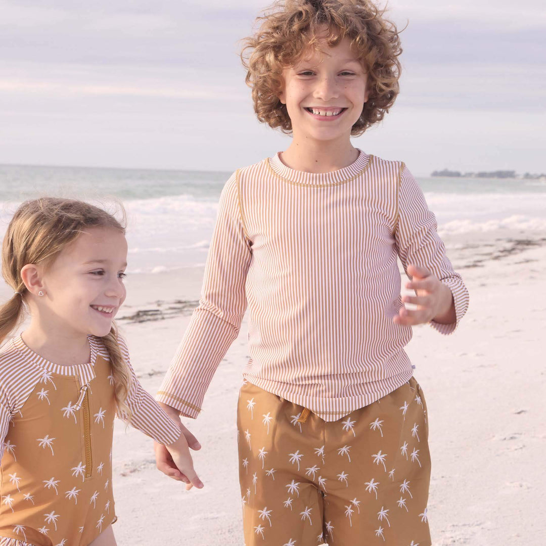 mustard and white rash guard shirt for boys swim