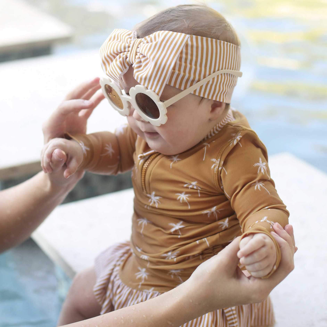 palm tree rash guard shirt with ruffle skirt for babies yellow 